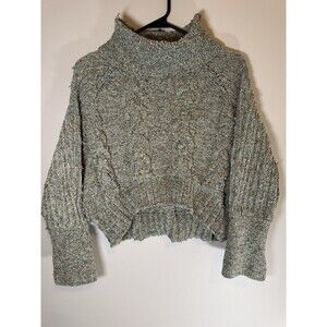Moon Madison Sweater Womens Small Green Turtle Neck Cropped Cable Knit Pullover